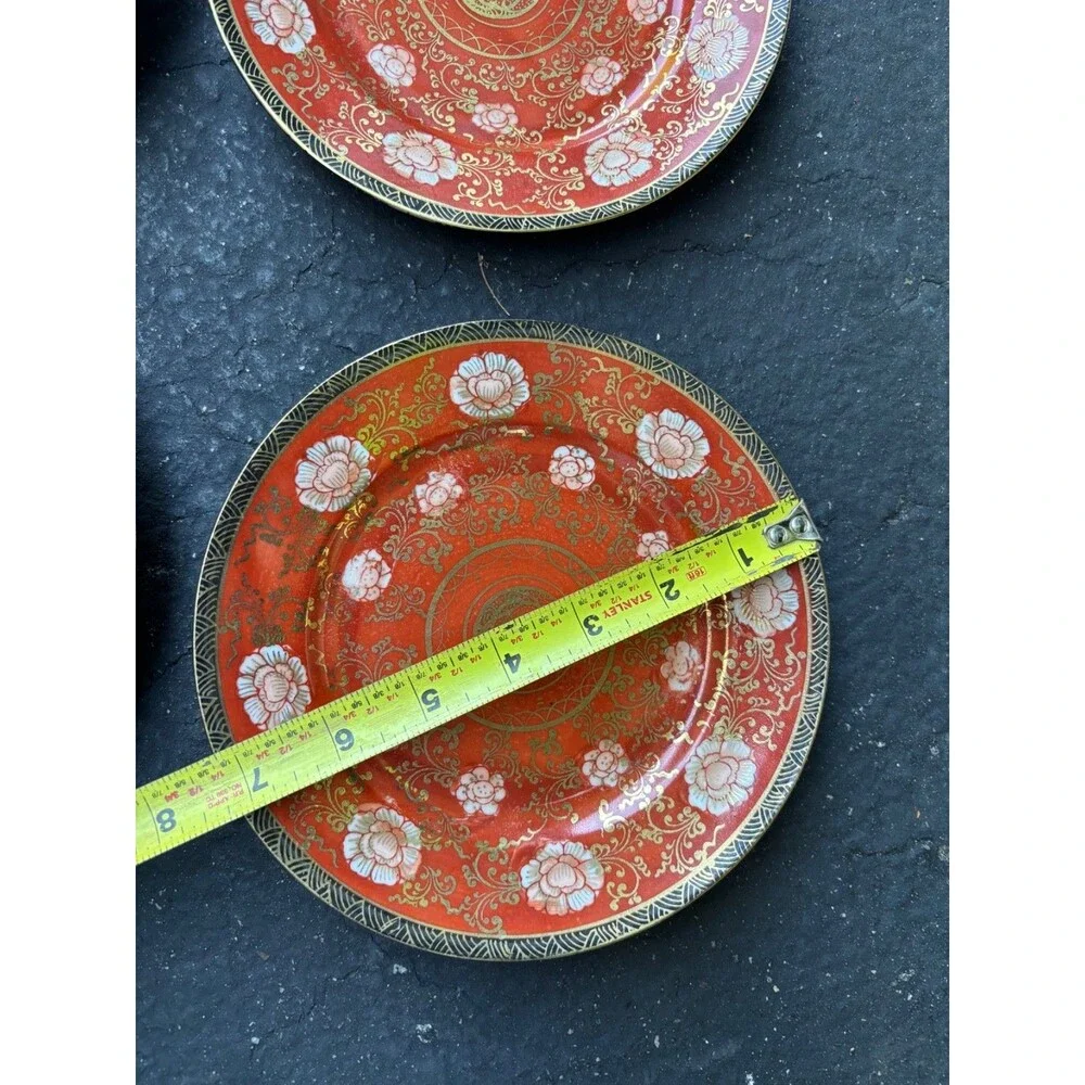 oriental 5 Plates Elite B Company Japan Floral Pattern Gold Accents handpainted